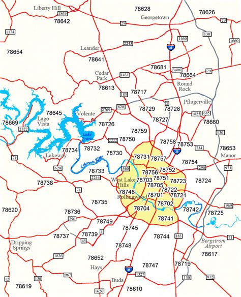 MAP with Zip Code Austin Texas Map
